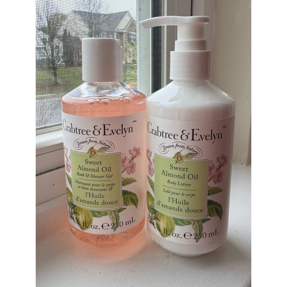 Crabtree Evelyn Sweet Almond Oil Shower Gel 8.4 oz + Body Lotion 8.4 oz.